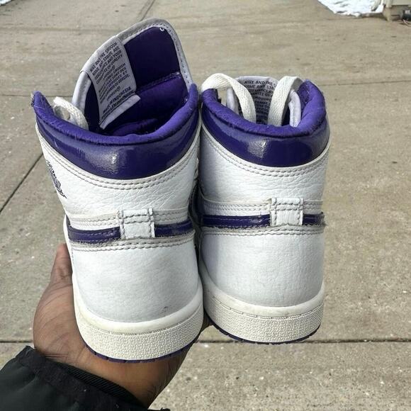 Nike Air Jordan 1 Retro High Top White Court Purple Athletic Shoes Kids Size 3Y - Picture 6 of 11